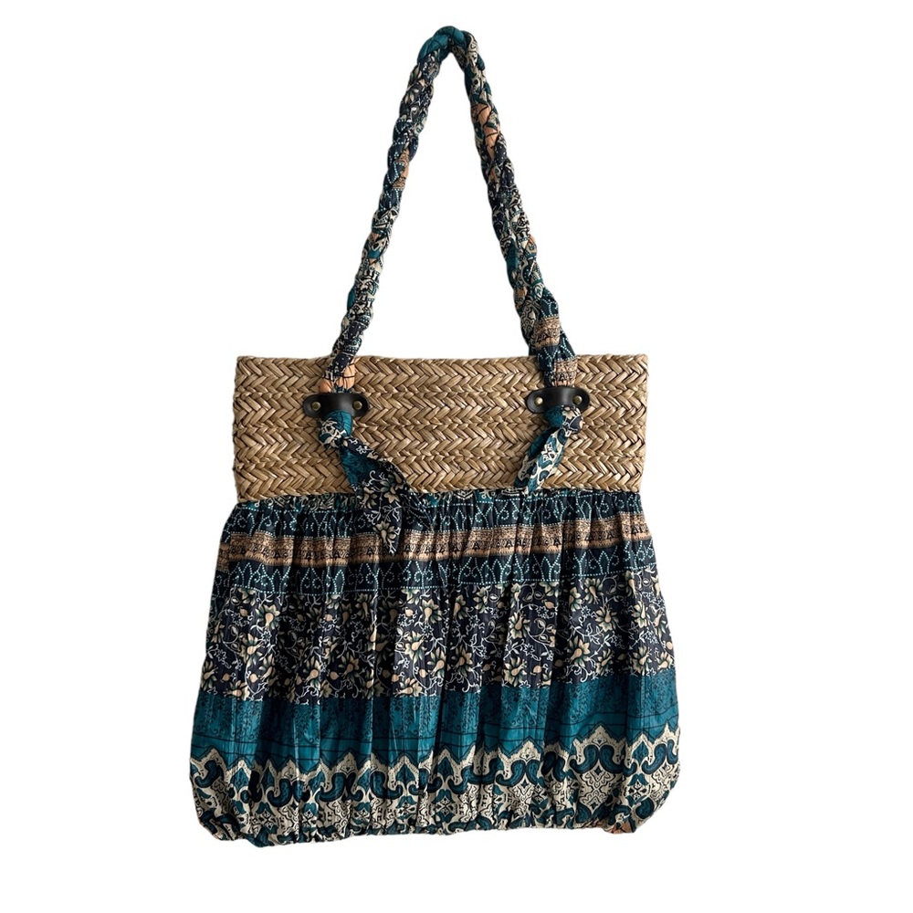 Cappelli Straworld Boho Straw and Fabric Tote Bag